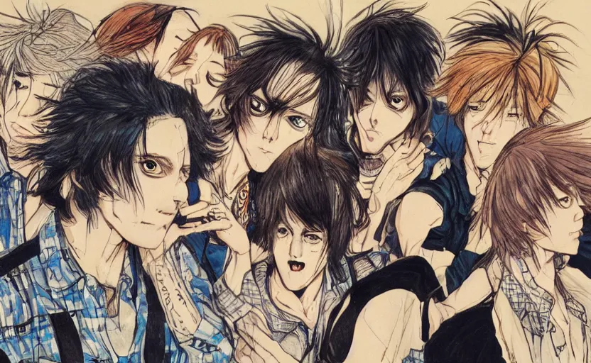 Prompt: yes band covers in a hyper surealism style, ultra detailed, in subtle colors, manga style.