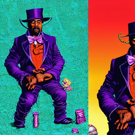 Image similar to portrait of kanye west as willy wonka, by yoichi hatakenaka, masamune shirow, josan gonzales and dan mumford, ayami kojima, takato yamamoto, barclay shaw, karol bak, yukito kishiro