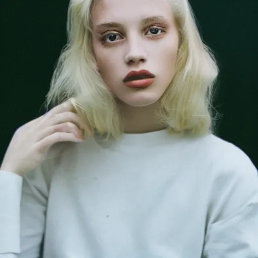 Prompt: realistic photoshoot for a new dior lookbook, color film photography, portrait of a beautiful blonde woman, in style of tyler mitchell, 35mm