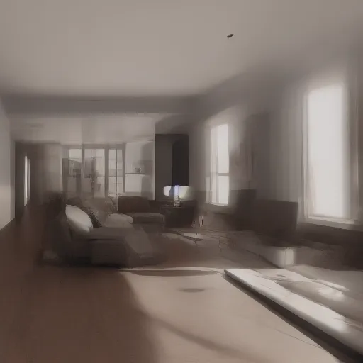 Prompt: wide shot of an almost pitch black dark family room in a house, 8K, 4K, digital art