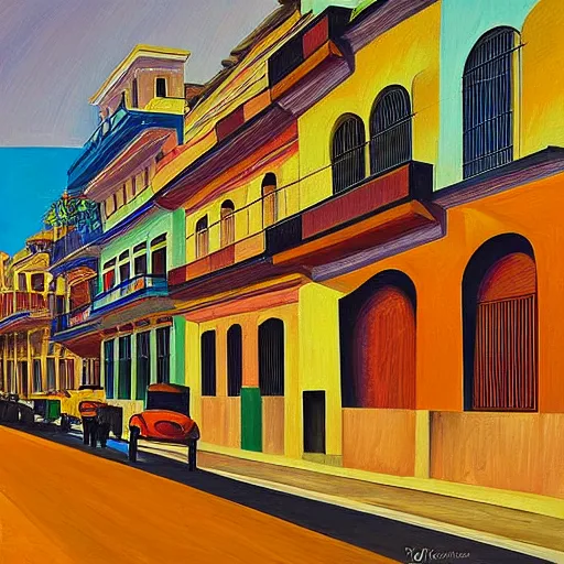 Prompt: constructivism painting of streets of Havana, Cuba, beautiful, diverse, golden hour