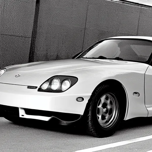 Prompt: black and white photograph of the 1933 Toyota Supra