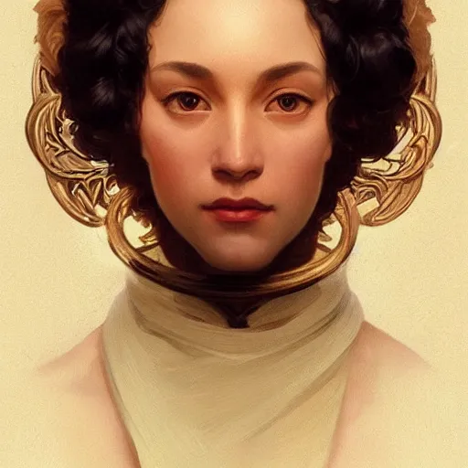 Image similar to portrait of pushkin! intricate, elegant, highly detailed, vision of holy perfection! smile, digital painting, artstation, concept art, smooth, sharp focus, illustration, art by artgerm and greg rutkowski and alphonse mucha