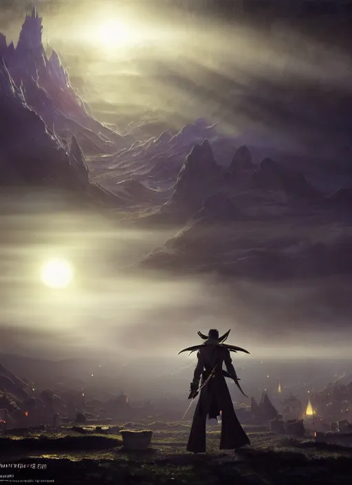 Image similar to a movie still from final fantasy xiv live action, thancred, evocative, mystical night, backlit, rim light, sharp focus, very very very very detailed, award winning, masterpiece digital painting by greg rutkowski, alex grey, marc adamus, beautiful dramatic lighting, artstation, 4 k wallpaper, style by peter deligdisch, peterdraws
