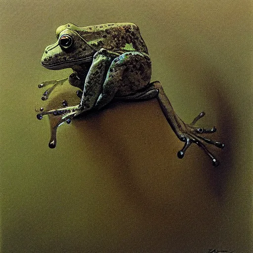 Prompt: frog, painting by Zdzislaw Beksinski