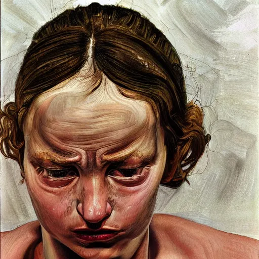 Prompt: high quality high detail painting by lucian freud, hd, angry girl looking back