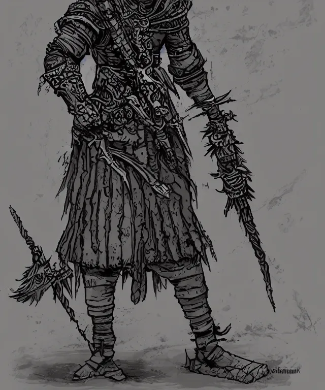 Prompt: a full body character portrait of a spiritual executioner in the style of darkest dungeon in the style of dark souls trending on artstation deviantart pinterest detailed realistic hd 8 k high resolution