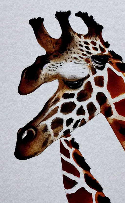 Prompt: minimalistic aquarell painting of a giraffe, white background