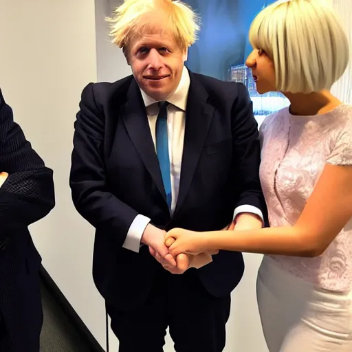 Image similar to venti from genshin impact holding hands with boris johnson