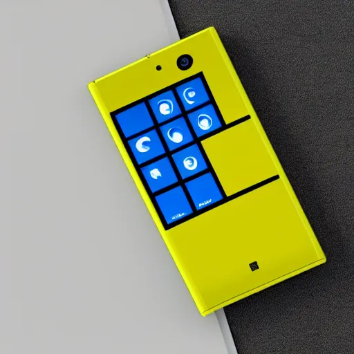 Image similar to a futuristic smartphone based on the design of the nokia lumia in yellow