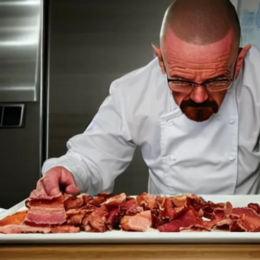 Image similar to Walter white cooking bacon