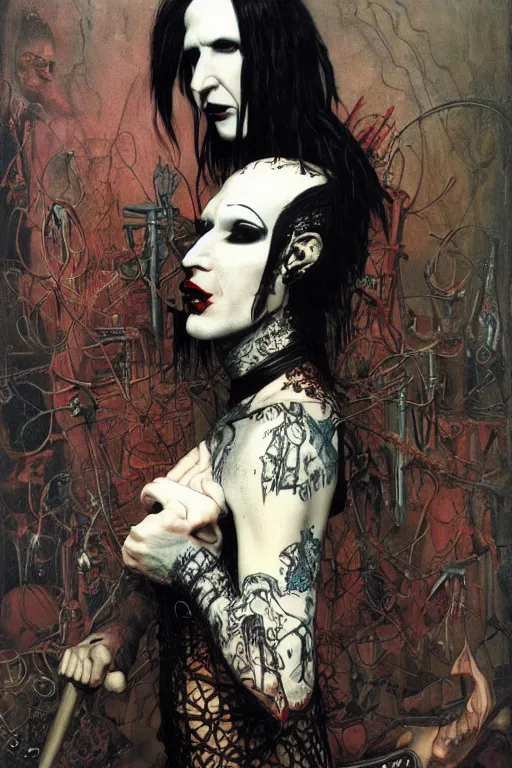 Prompt: full length portrait of marilyn manson as a gothic punk by lawrence alma tadema and zdzislaw beksinski and norman rockwell and jack kirby and tom lovell and greg staples