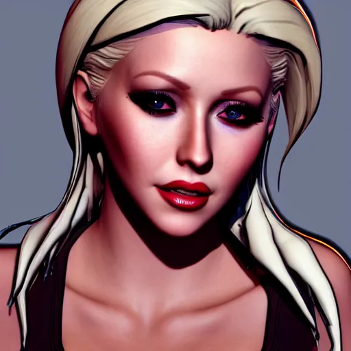 Prompt: christina aguilera portrait, borderlands, tales from the borderlands, the wolf among us, comic, cinematic lighting, studio quality, 8 k