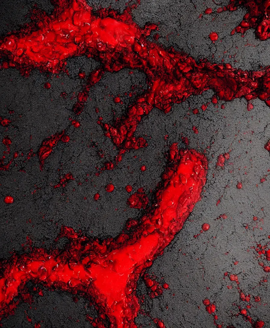 Prompt: hyper realistic super macro blood on tar texture, art by greg rutkowski, intricate, ultra detailed, photorealistic, black and red colors, trending on artstation, octane render, 4 k, 8 k