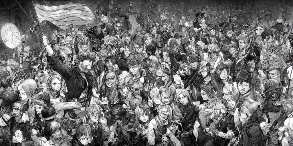 Prompt: i am happy to join with you today in what will go down in history as the greatest demonstration for freedom in the history of our nation. ultrafine detailed faces colored illustration by kim jung gi, james jean, intricate linework, sharp focus, octopath traveler, final fantasy, unreal engine highly rendered, global illumination, radiant light, intricate environment