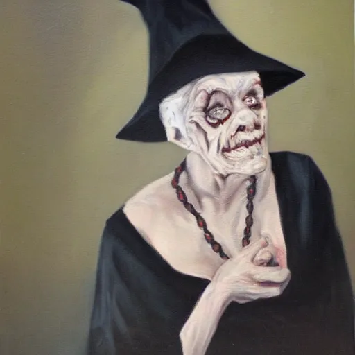 Image similar to creepy old cursed witch watching you sleep, eerie, haunted, oil painting