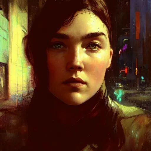 Prompt: florence pugh, hyperrealistic full figure, bladerunner street alley, art of elysium by frank frazetta and by jeremy mann and by alphonse mucha, fantasy art, photo realistic, dynamic lighting, artstation, full figure poster, volumetric lighting, very detailed face, 4 k, award winning