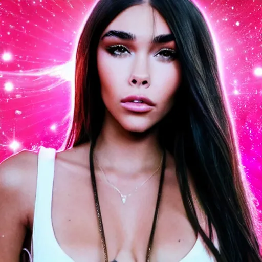 Image similar to madison beer a an intergalactic popstar dancing on a planet, render, blender render, unity render, 4 k wallpaper, art station trending, artstation 4 k coherent, coherent, 4 k, detailed, hyperdetailed, artifact - free, completely coherent, sharp, madison beer