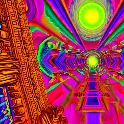 Prompt: dmt trip to another dimension, highly detailed, bright tones, abstract