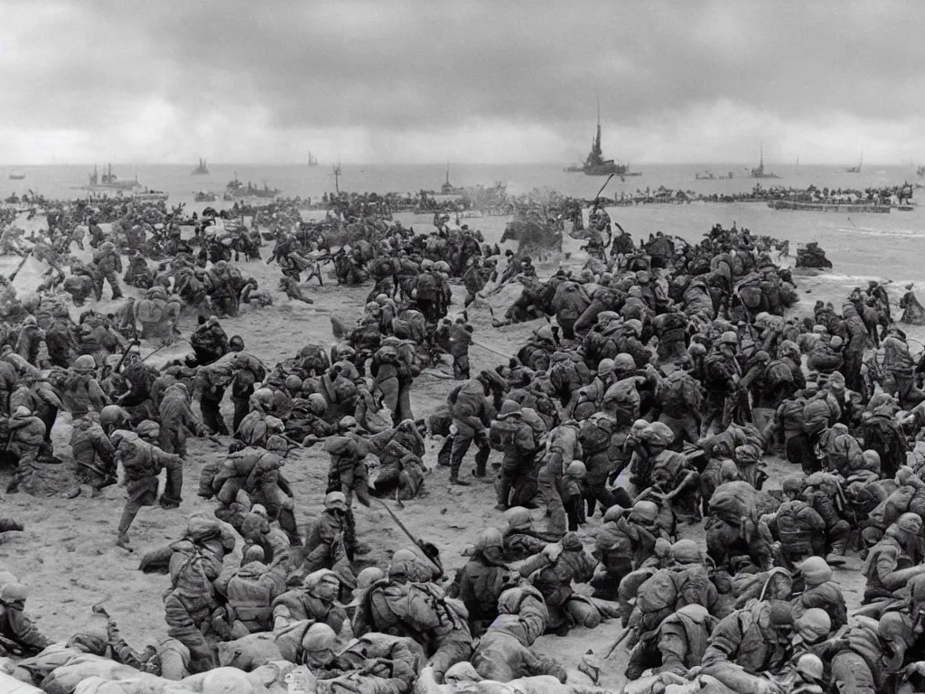 Image similar to the second day of normandy landing, live point of view, extremely realistic