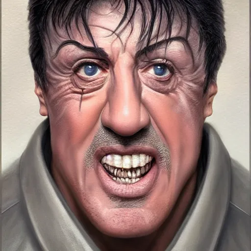 Image similar to close up cringy sylvester stallone as a dhampir, elegant, highly detailed, centered, digital painting, artstation, concept art, smooth, sharp focus, illustration, artgerm, tomasz alen kopera, peter mohrbacher, donato giancola, joseph christian leyendecker, wlop, frank frazetta