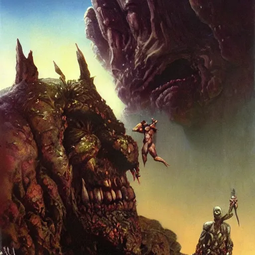 Prompt: beautiful realistic fantasy painting of a goblin with metal hurlant, by Frazetta and Beksinski, volumetric lighting, trending on art station, polarizer filter