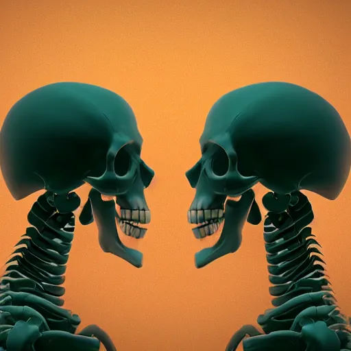 Prompt: A profile of two skeletons facing each other by Beeple, Trending on Artstation, Octane Render