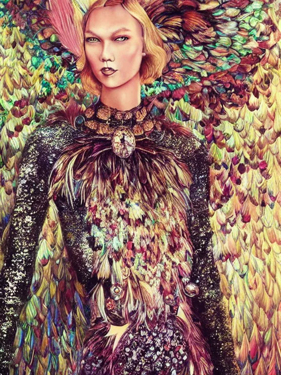 Karlie Kloss,embellished sequined,feather-adorned,by | Stable Diffusion ...