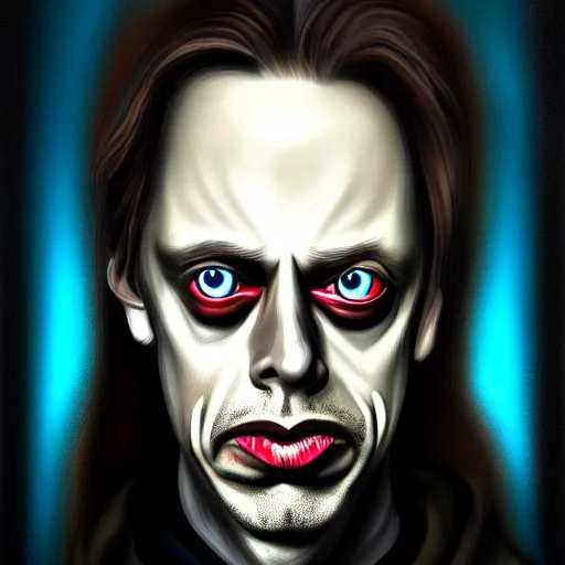 Image similar to photorealistic portrait of a young steve buscemi as the mothman, dark, horror movie poster, digital painting