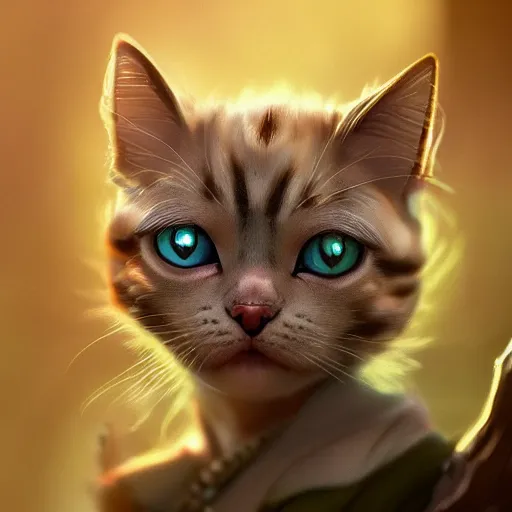 Prompt: close-up of a kitty looking like fantasy characters with cute faces live in its habitat, trending on artstation