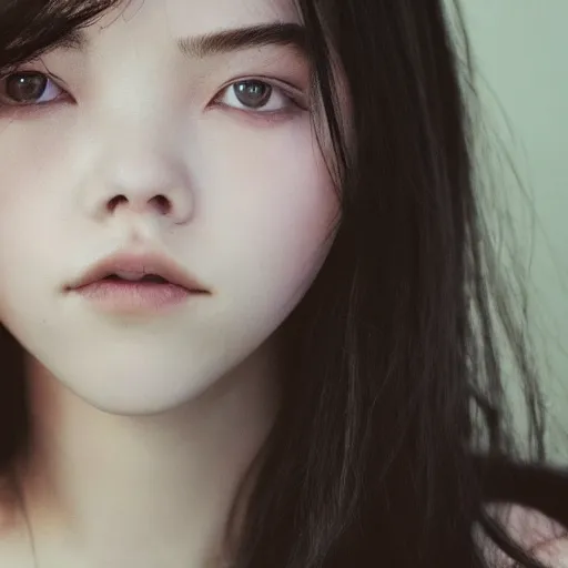 Image similar to a portrait photo of a beautiful young woman who looks like a korean anya taylor - joy