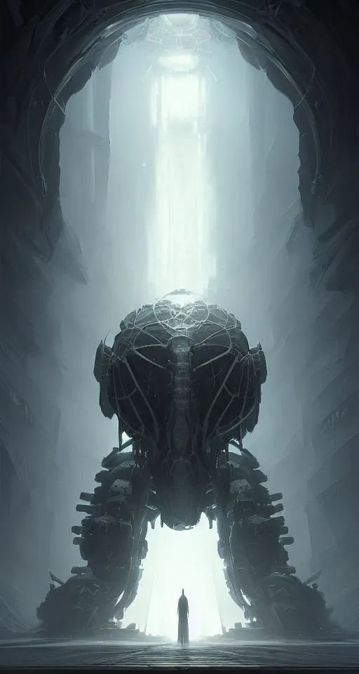 Prompt: professional concept art of a symmetrical! abstract fractal ominous floating robotic terrifying giant thing in a dark room by artgerm and greg rutkowski. an intricate, elegant, highly detailed digital painting, concept art, smooth, sharp centred focus, illustration, in the style of cam sykes, wayne barlowe, igor kieryluk.