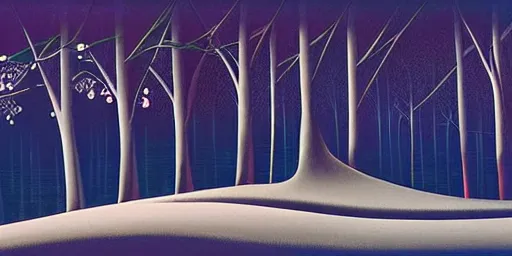 Image similar to night landscape, magical realism, storybook realism, fantasy, by eyvind earle