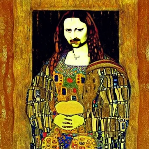 Image similar to monalisa in the style of gustav klimt!!!!!!!!!!