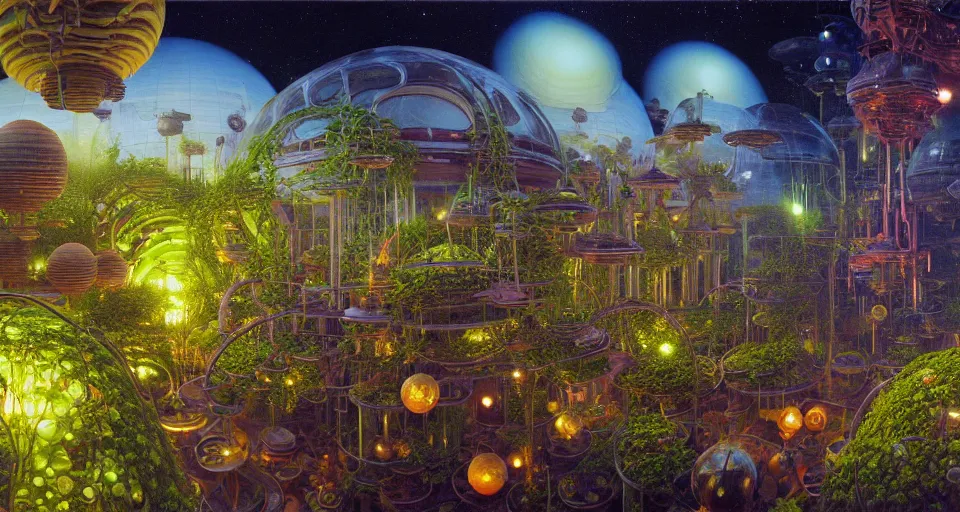 Prompt: minimalist lush bulbous garden fetuses dramatic perspective oil painting by donato giancola, chris foss, organic 3 d fractal cinematic scifi bioluminescent microscopy, gigantic pillars, victorian shopping mall courtyard maschinen krieger, beeple, the matrix, star wars, ilm, star citizen, mass effect, warm coloured, artstation, atmospheric perspective