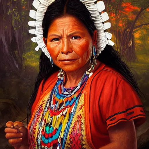 Image similar to portrait of a mayan woman ( 3 5 ) from mesoamerica, an oil painting by ross tran and thomas kincade