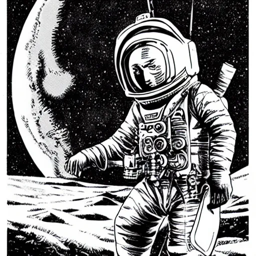 Image similar to Moon landing, Steampunk, by Yusuke Murata