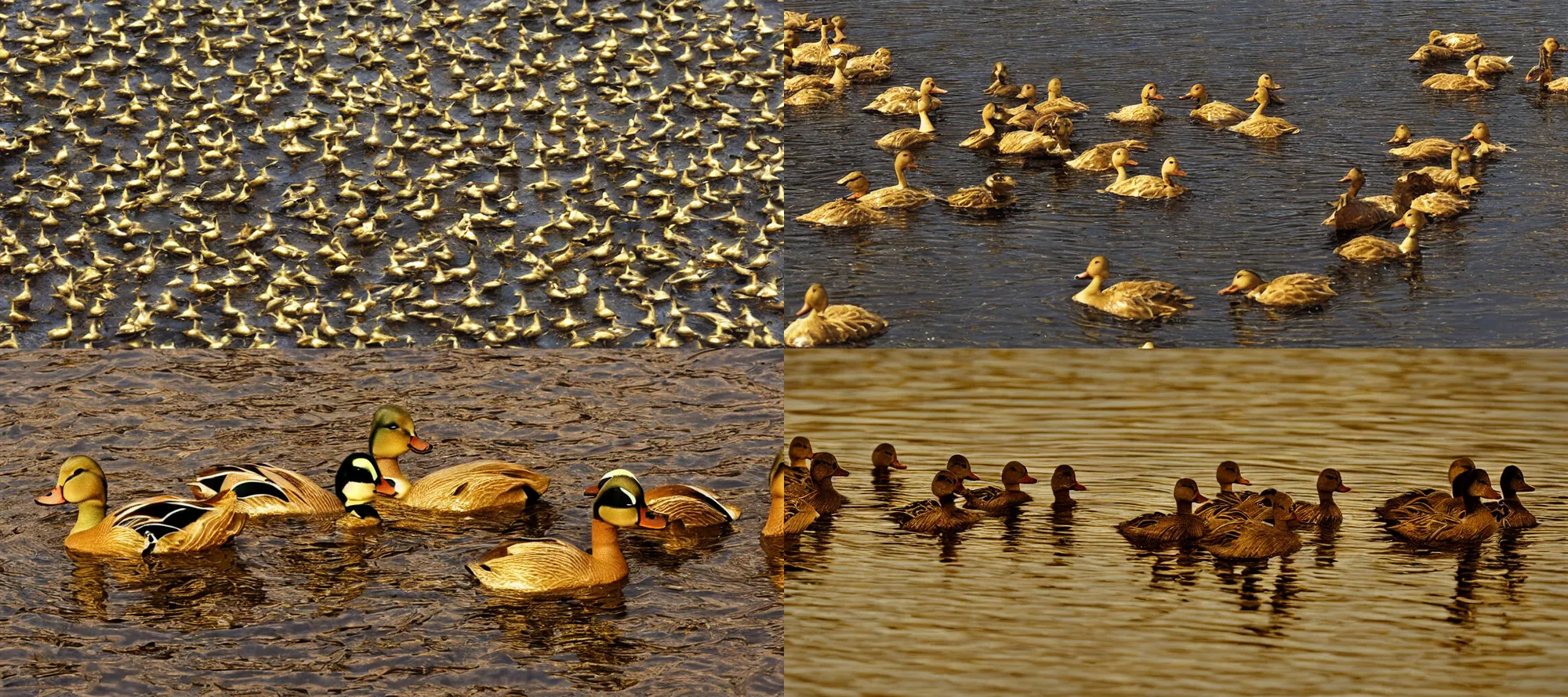Prompt: Ducks in melted gold