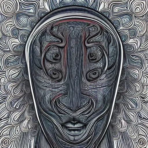 Image similar to painting of a human body connecting with the universe in the style of Alex Grey. black and white, detailed, fractals, sharp