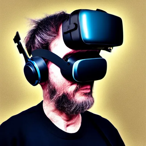 Image similar to Colour Photography of 1000 years old man with highly detailed 1000 years old face wearing higly detailed cyberpunk VR Headset. in style of Josan Gonzalez