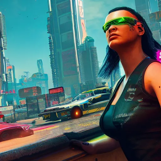 Prompt: hazy days of summer in Cyberpunk 2077 and World of Warcraft