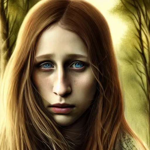 Prompt: gorgeous female Taissa Farmiga with, realistic character concept, full body shot, spooky, illustration, symmetrical face and body, realistic eyes, cinematic lighting, hyperdetailed, detailed realistic symmetrical eyes, cgsociety, 8k, high resolution, Charlie Bowater, Tom Bagshaw, single face, insanely detailed and intricate, beautiful, elegant, dark forest and trees, vfx, postprocessing