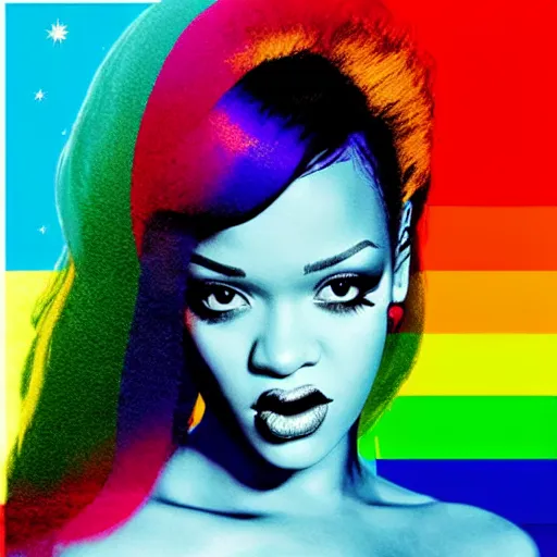 Image similar to rainbow rihanna. pop art