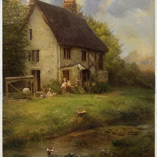 Prompt: Jean-Baptiste Monge and Alex Ross a artwork of an 19th century english cottage