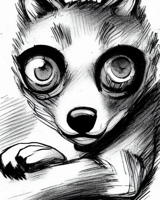 Prompt: a cute wolf pup with big eyes, illustration by glen keane