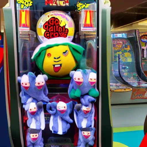 Prompt: an arcade claw machine filled with plush toys that look like boris johnson,