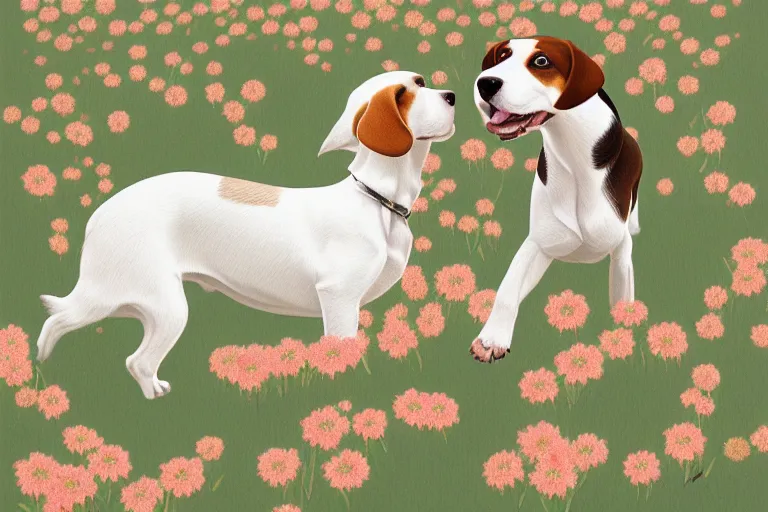 Image similar to white and brown beagle dog playing a flowery field by Hsiao-Ron Cheng