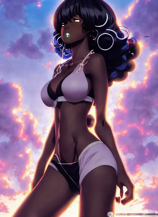 Prompt: beautiful city black woman only, anime style only, scenery wallpaper aesthetic, pastel colors only, symmetrical face and full body, cinematic, dramatic, joyful, super detailed and intricate, hyper realistic, by artgerm, by kyoung hwan kim, by ralph mcquarrie, by yoshiyuki tomino