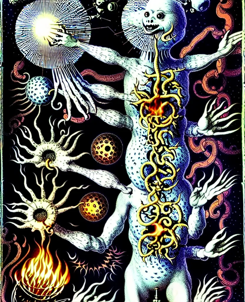 Image similar to whimsical freaky creature sings a unique canto about'as above so below'being ignited by the spirit of haeckel and robert fludd, breakthrough is iminent, glory be to the magic within