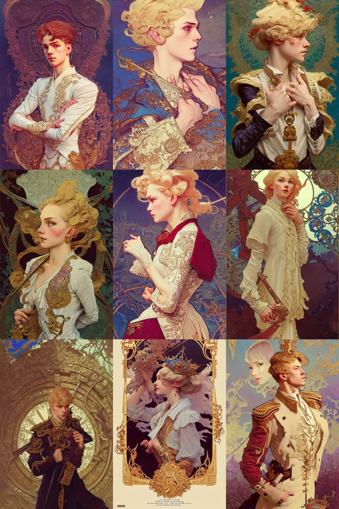 Prompt: young tsar, blonde hair, russian clothes, fantasy, highly detailed, intricate, smooth, art by joseph leyendecker, peter mohrbacher, ruan jia, marc simonetti, ayami kojima, cedric peyravernay, alphonse mucha, victo ngai